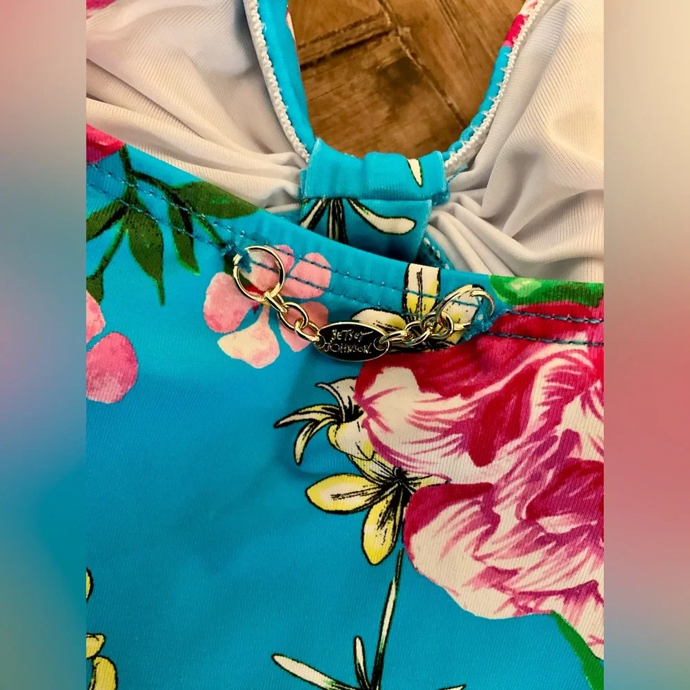 Betsey Johnson Blue Floral One Piece Swimsuit - Picture 8 of 11